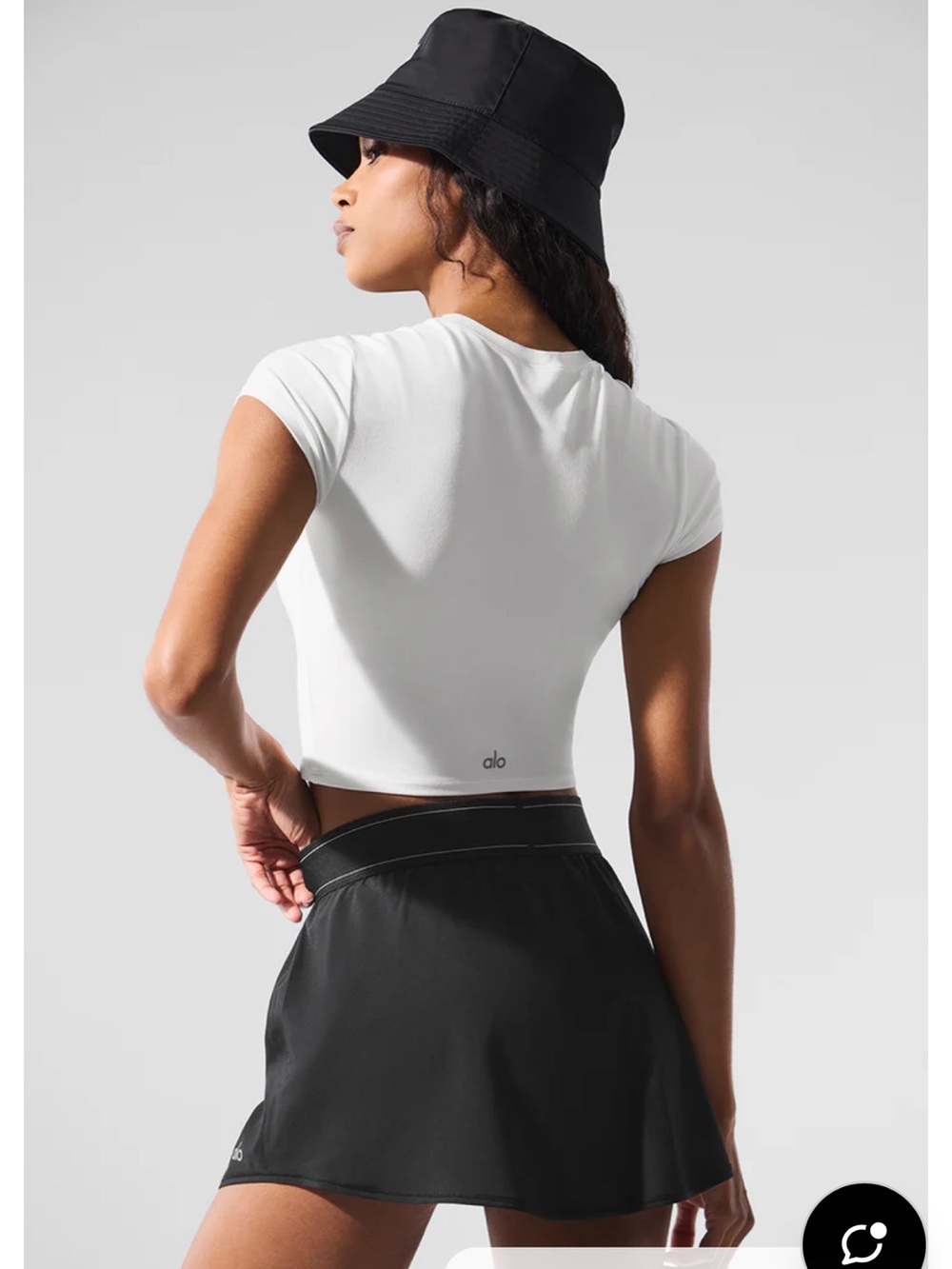 ALO Yoga Black Alosoft Crop Finesse Short Sleeve